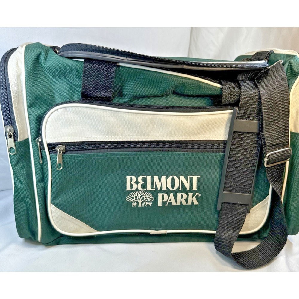 Belmont Park Duffel Bag Green And Cream Adjustable Strap Multiple Pockets